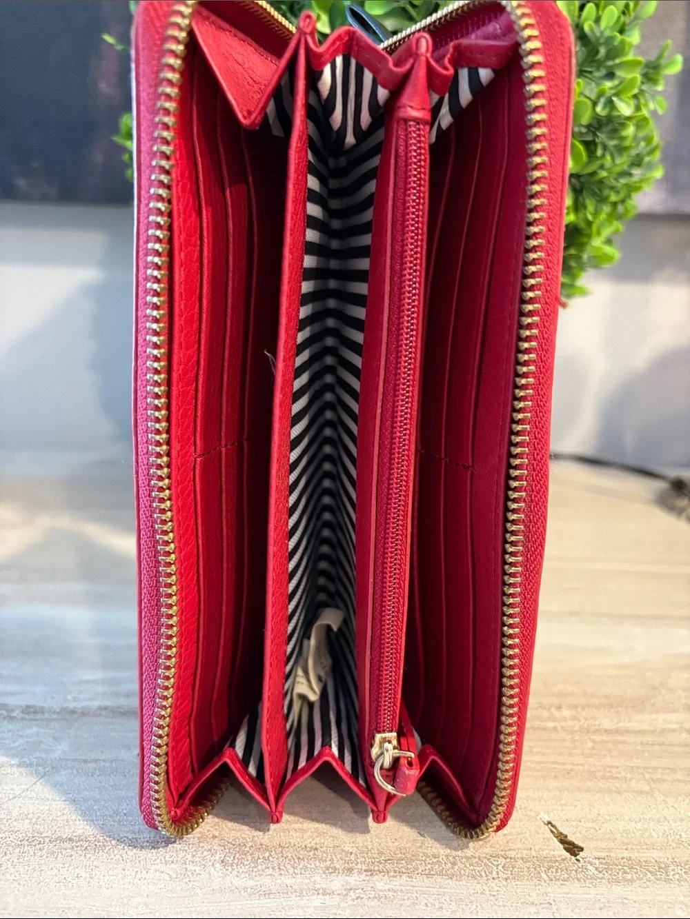 kate spade Red Leather Zip-Around Wallet with Spade Logo